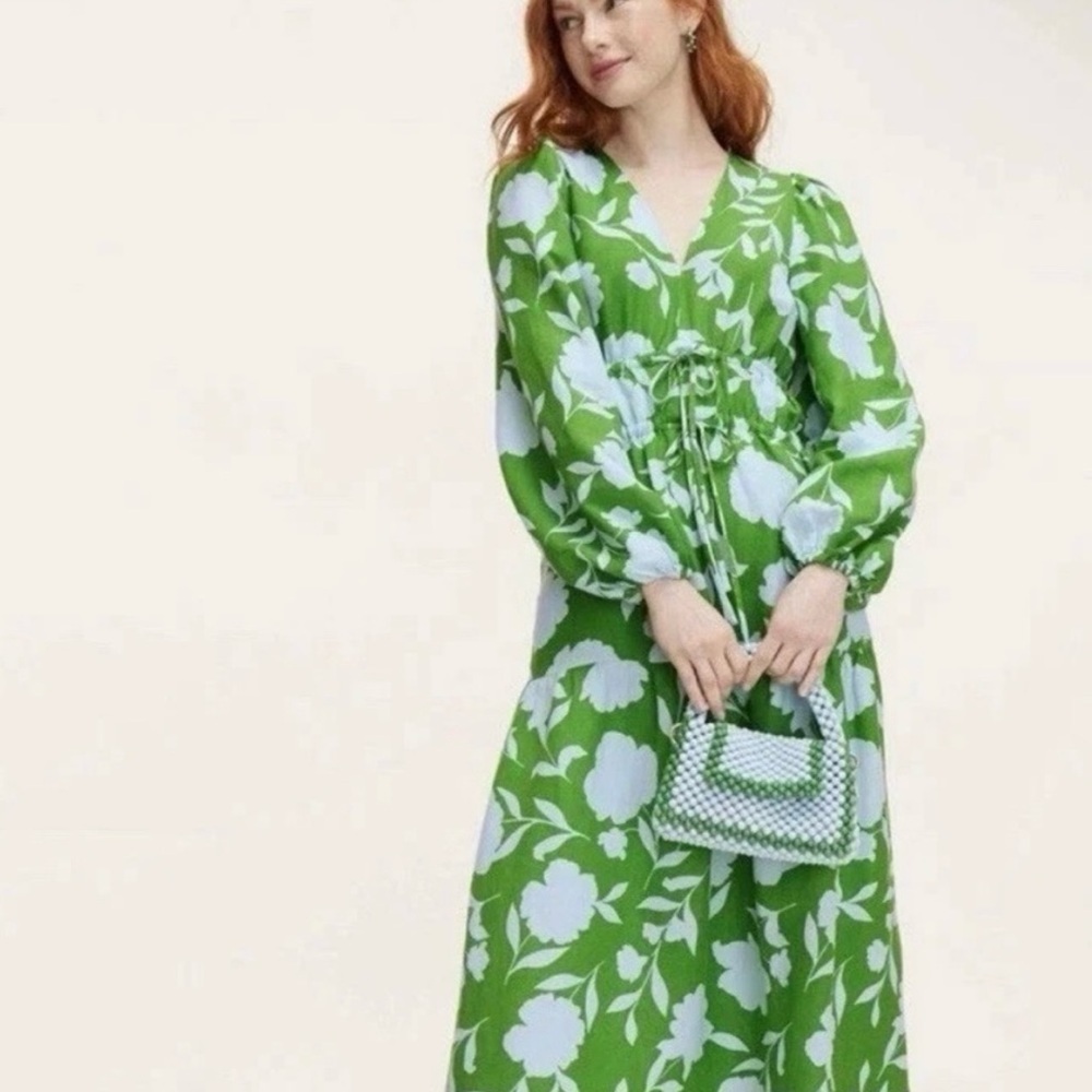 NWT Kate Spade x Target Classic Rose Linen Blend Maxi Dress Size S Pockets Green - Picture 4 of 13